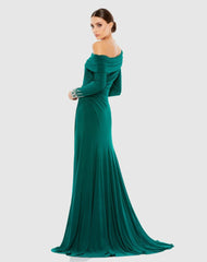 Best Sellers | Women Mac Duggal Beaded Cuff Drop Shoulder Faux Wrap Dress Emerald