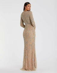 Best Sellers | Women Mac Duggal Beige Beaded Long Sleeve Evening Gown Mocha