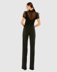 Best Sellers | Women Mac Duggal Black Belted Illusion High Neck Cap Sleeve Jumpsuit Black