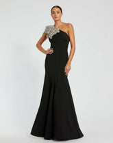 Best Sellers | Women Mac Duggal Black Crepe One Shoulder Gown With Flower Black