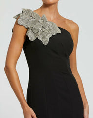 Best Sellers | Women Mac Duggal Black Crepe One Shoulder Gown With Flower Black