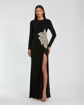 Best Sellers | Women Mac Duggal Black Jersey Gown With Embellished Flower Black