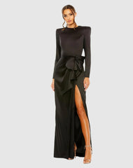 Best Sellers | Women Mac Duggal Black Long Sleeve Structured Bow Draped Gown Black