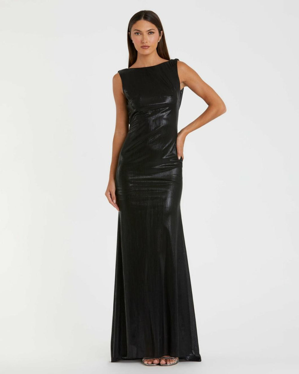 Best Sellers | Women Mac Duggal Black Metallic Jersey Cowl Back Column Gown Black