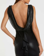 Best Sellers | Women Mac Duggal Black Metallic Jersey Cowl Back Column Gown Black