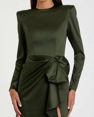 Best Sellers | Women Mac Duggal Dark Green Long Sleeve Structured Bow Draped Gown Olive