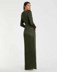 Best Sellers | Women Mac Duggal Dark Green Long Sleeve Structured Bow Draped Gown Olive