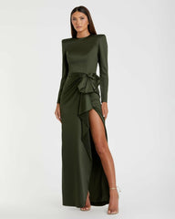 Best Sellers | Women Mac Duggal Dark Green Long Sleeve Structured Bow Draped Gown Olive