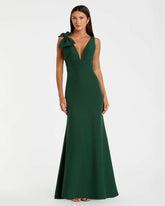 Best Sellers | Women Mac Duggal Dark Green Sleeveless V Neck Bow Detail Mermaid Gown Emerald