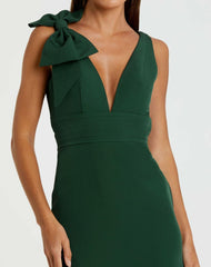 Best Sellers | Women Mac Duggal Dark Green Sleeveless V Neck Bow Detail Mermaid Gown Emerald
