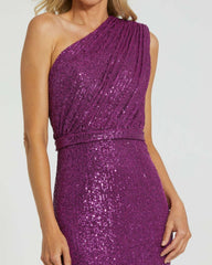 Best Sellers | Women Mac Duggal Dark Purple Sequined Ruched One Shoulder Gown Purple