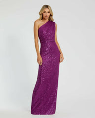 Best Sellers | Women Mac Duggal Dark Purple Sequined Ruched One Shoulder Gown Purple