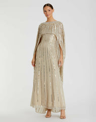 Best Sellers | Women Mac Duggal Embellished Column Cape Dress Champagne