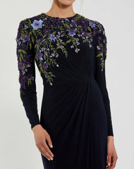 Best Sellers | Women Mac Duggal Embellished Long Sleeve Fitted Jersey Gown Midnight