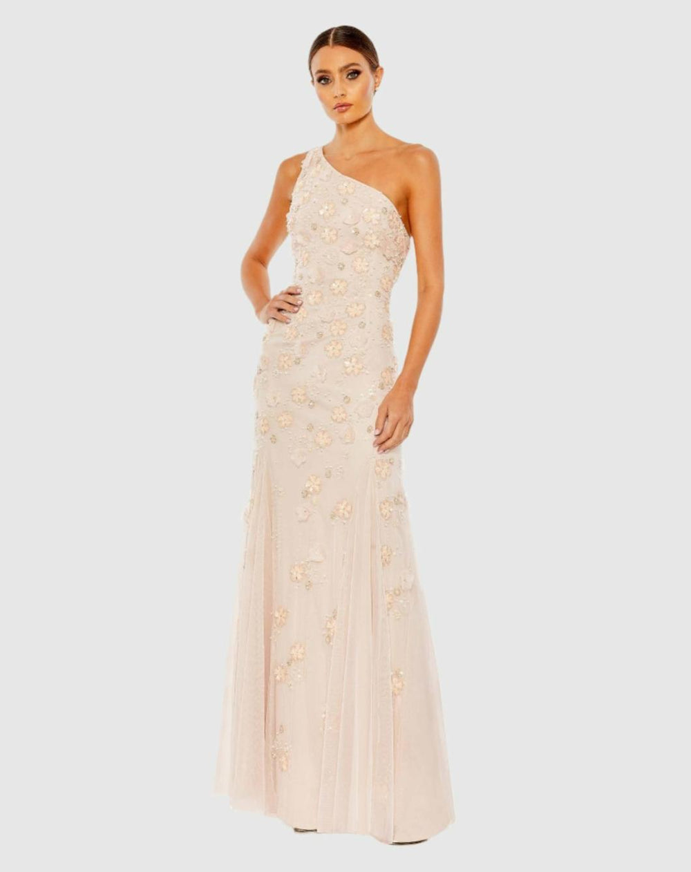 Best Sellers | Women Mac Duggal Embellished One Shoulder Strappy Trumpet Gown Blush