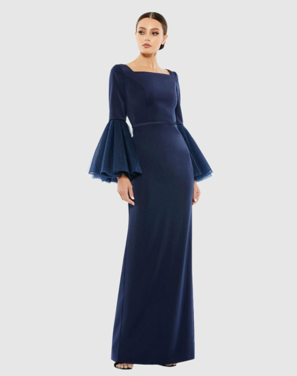 Best Sellers | Women Mac Duggal Flounce Sleeve Square Neck Column Gown Navy