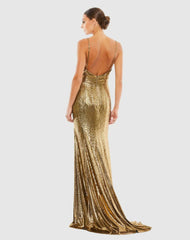 Best Sellers | Women Mac Duggal Gold Metallic Faux Wrap Spaghetti Strap Gown Bronze
