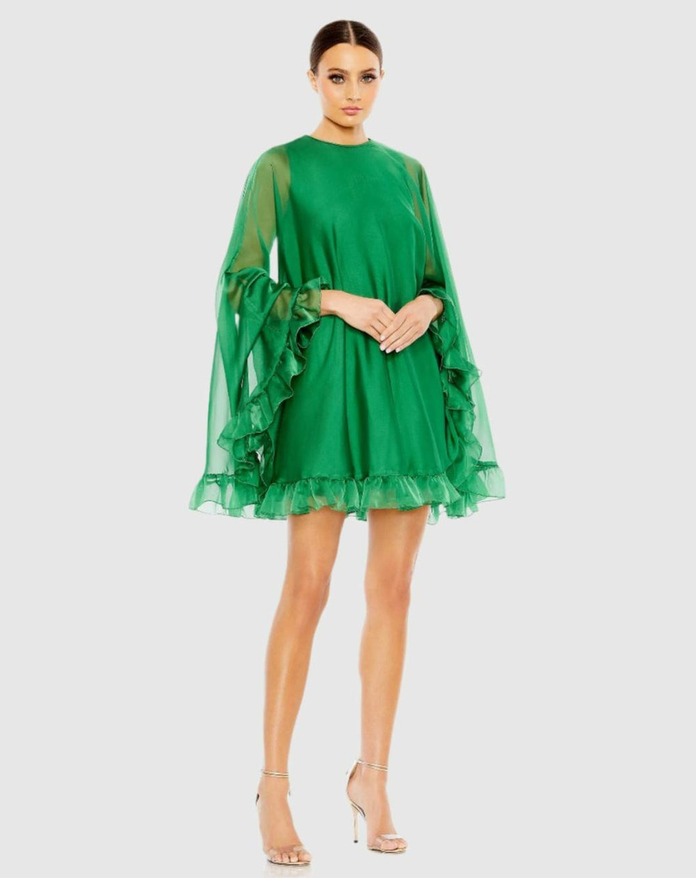 Best Sellers | Women Mac Duggal High Neck Ruffle Hem Cape Mini Dress Deep Green