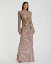 Best Sellers | Women Mac Duggal Light Brown Embellished Puff Sleeve Side Knot Gown Mocha