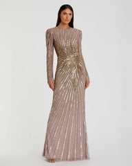 Best Sellers | Women Mac Duggal Light Brown Embellished Puff Sleeve Side Knot Gown Mocha