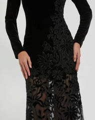 Best Sellers | Women Mac Duggal Long Sleeve Sheer Floral Embroidered Velvet Gown Black