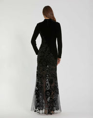 Best Sellers | Women Mac Duggal Long Sleeve Sheer Floral Embroidered Velvet Gown Black