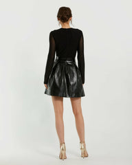 Best Sellers | Women Mac Duggal Mesh And Leather Long Sleeve A Line Mini Dress Black