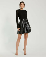 Best Sellers | Women Mac Duggal Mesh And Leather Long Sleeve A Line Mini Dress Black