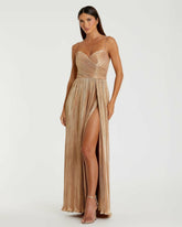 Best Sellers | Women Mac Duggal Metallic Ruched A Line Gown Gold
