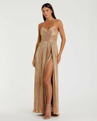 Best Sellers | Women Mac Duggal Metallic Ruched A Line Gown Gold
