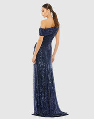 Best Sellers | Women Mac Duggal Navy Sequined Drop Shoulder Gown Midnight