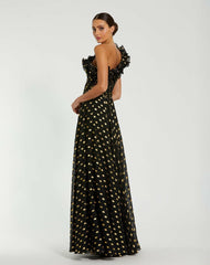 Best Sellers | Women Mac Duggal One Shoulder Ruffle Chiffon Gown With Slit Black Gold