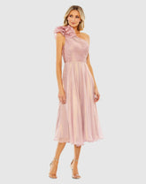 Best Sellers | Women Mac Duggal Pink Rosette One Shoulder Tea Length Dress Rose