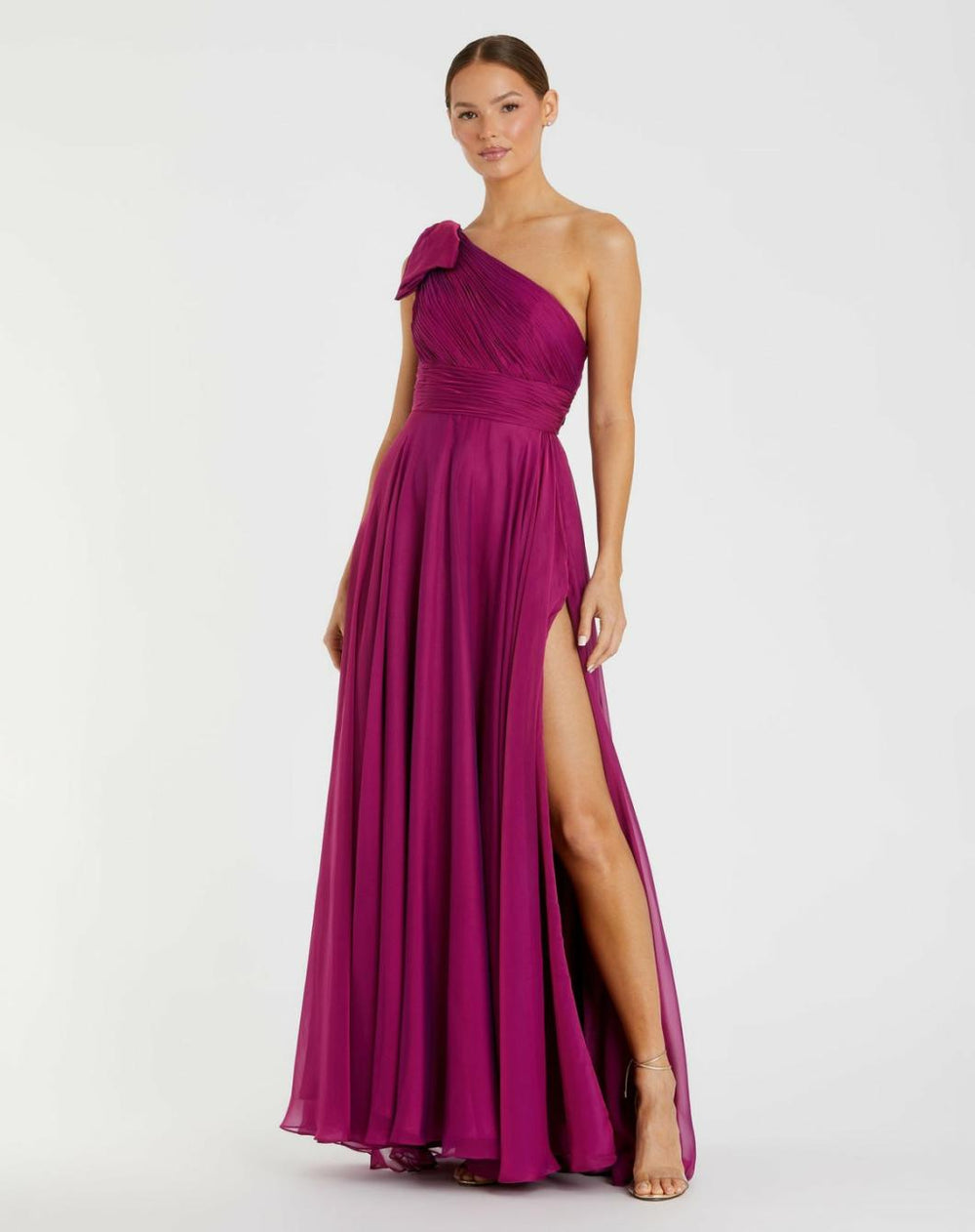 Best Sellers | Women Mac Duggal Purple Pleated One Shoulder Chiffon Gown Raspberry