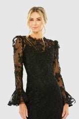 Best Sellers | Women Mac Duggal Ruffle Wrist Embellished High Neck Midi Dress Black