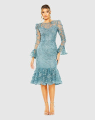 Best Sellers | Women Mac Duggal Ruffle Wrist Embellished High Neck Midi Dress Black