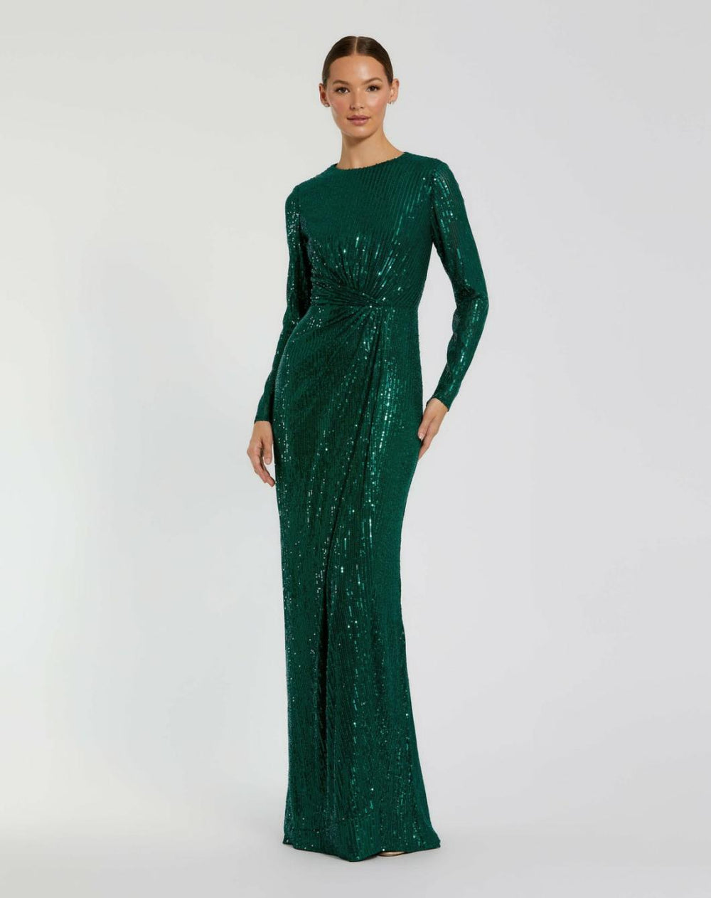 Best Sellers | Women Mac Duggal Sequined Long Sleeve Side Knot Dress Emerald