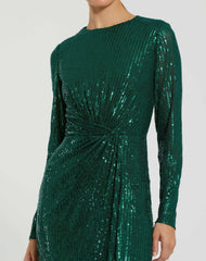 Best Sellers | Women Mac Duggal Sequined Long Sleeve Side Knot Dress Emerald