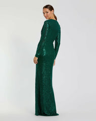 Best Sellers | Women Mac Duggal Sequined Long Sleeve Side Knot Dress Emerald