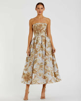 Best Sellers | Women Mac Duggal Strapless Brocade Midi Dress With Pockets Bronze