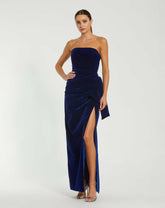 Best Sellers | Women Mac Duggal Strapless High Slit Draped Velvet Gown Cobalt