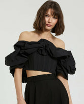 Blouses And Tops | Women Mac Duggal Black Faille Off The Shoulder Bustier Ruffle Top - FINAL SALE Black