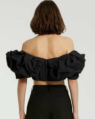 Blouses And Tops | Women Mac Duggal Black Faille Off The Shoulder Bustier Ruffle Top - FINAL SALE Black