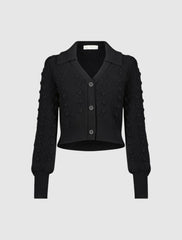Blouses And Tops | Women Mac Duggal Cropped Bobble Cable Knit Button Up Cardigan Sweater Black