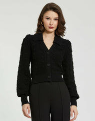 Blouses And Tops | Women Mac Duggal Cropped Bobble Cable Knit Button Up Cardigan Sweater Black
