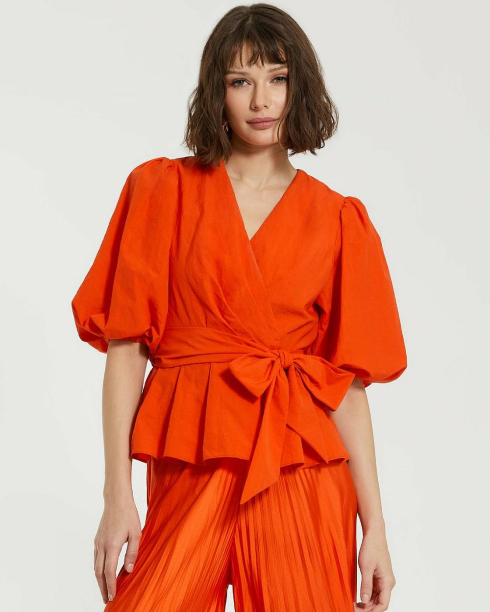 Blouses And Tops | Women Mac Duggal Faille Wrap Over Balloon Sleeve Blouse - FINAL SALE Sunset