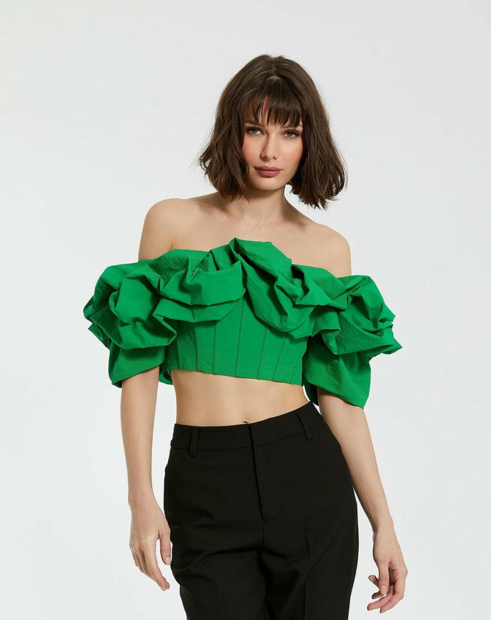Blouses And Tops | Women Mac Duggal Green Faille Off The Shoulder Bustier Ruffle Top - FINAL SALE Spring Green