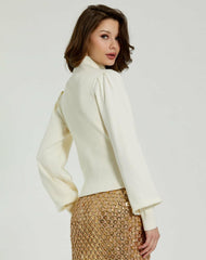 Blouses And Tops | Women Mac Duggal Ivory Ribbed Knit Balloon Sleeve Turtle Neck Sweater - FINAL SALE Ivory