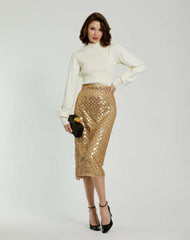 Blouses And Tops | Women Mac Duggal Ivory Ribbed Knit Balloon Sleeve Turtle Neck Sweater - FINAL SALE Ivory