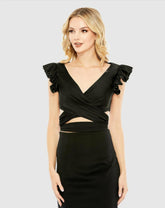 Blouses And Tops | Women Mac Duggal Ruffle Cap Sleeve Wrap Top Black